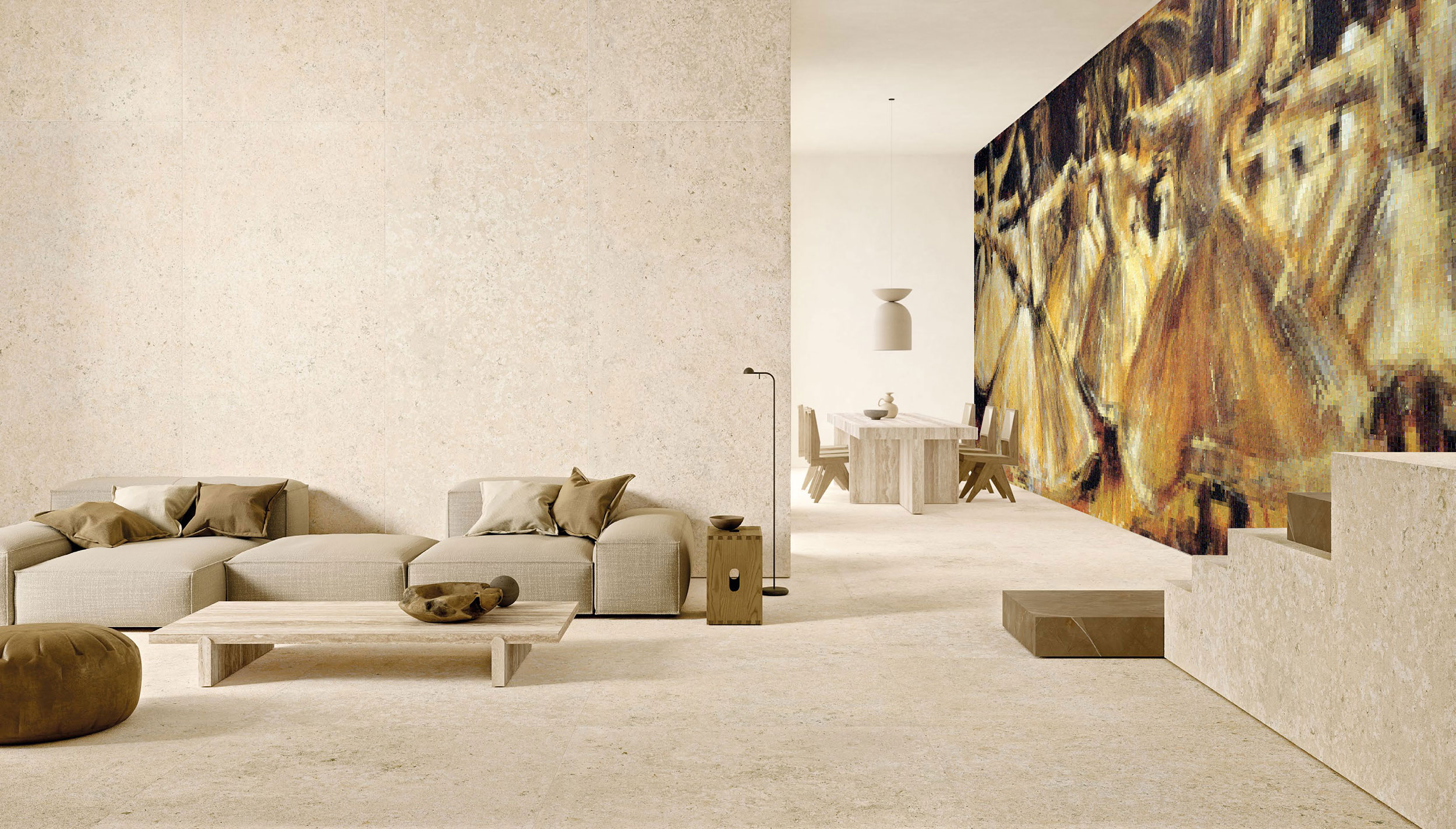 Living Room with an amazing mosaic on a subject of Arianna Caroli